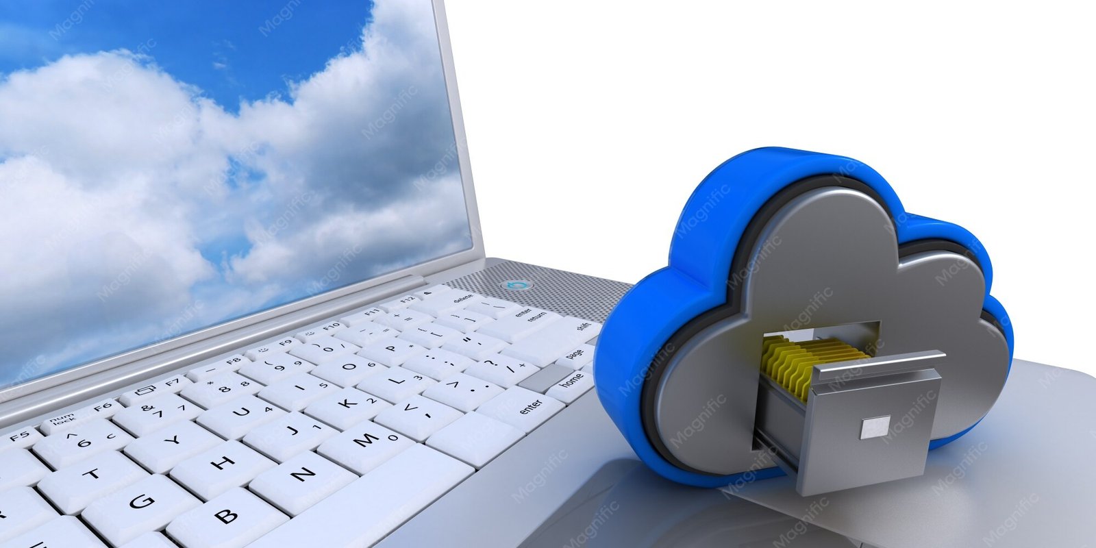 Cloud storage illustration with an upload arrow icon
