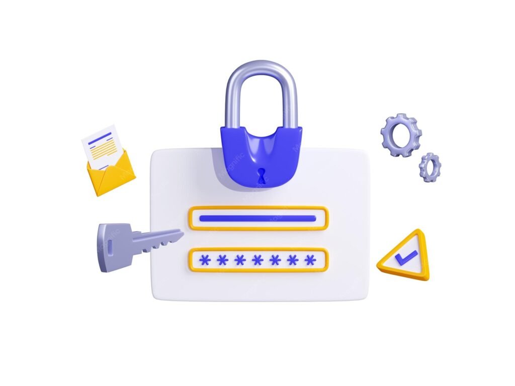 Cybersecurity concept with a padlock and login password fields