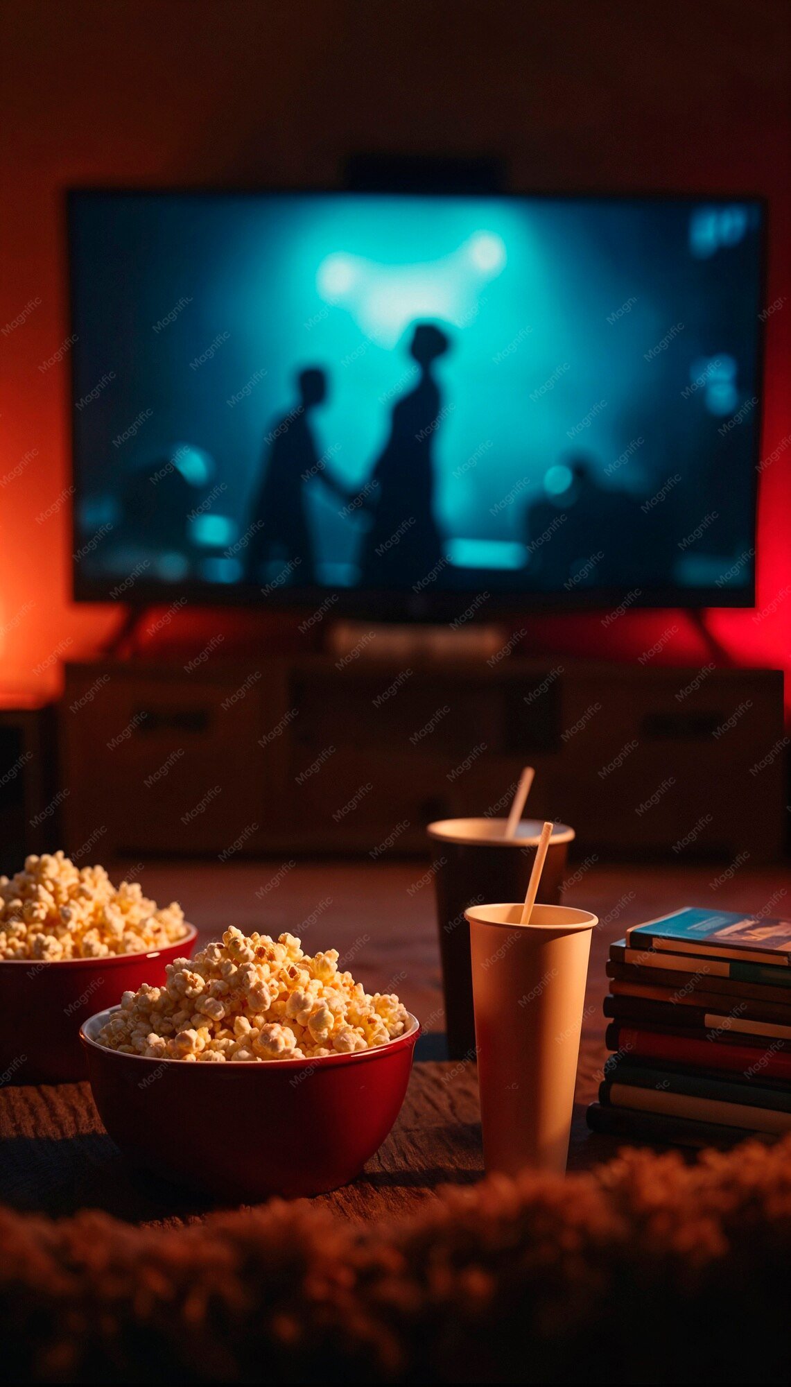 3D rendering of a home cinema room with tiered seating